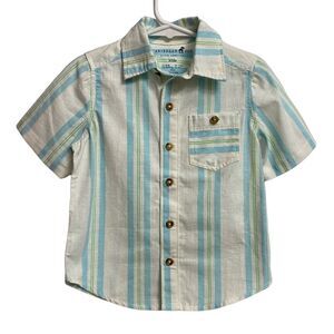 NWT Caribbean Joe Stripped Button Up Kids Shirt Size XS (4) Pocket Collared